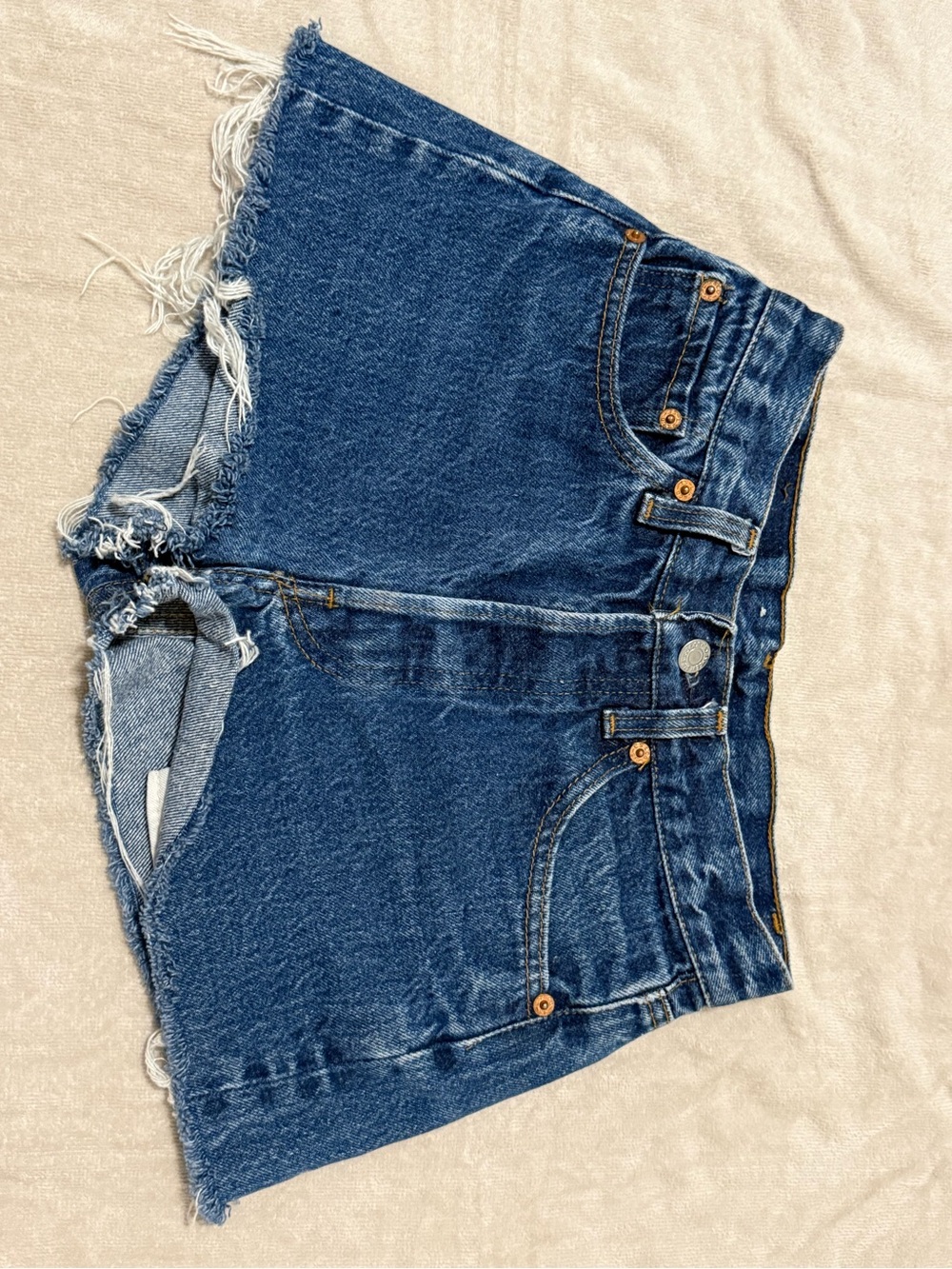 Levi's Dark Blue Denim Cutoff Shorts with Frayed Hem